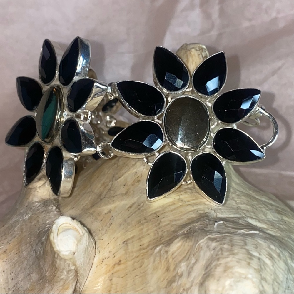 Exquisite Black Onyx + Apache Pirate cluster statement bracelet cuff